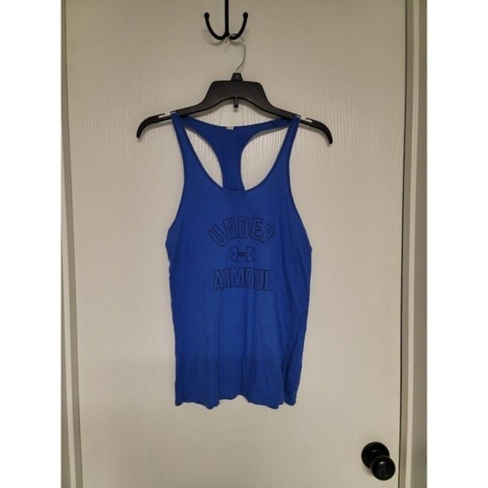 ~ womens blue and black under armour athletic heat gear tank top - size S